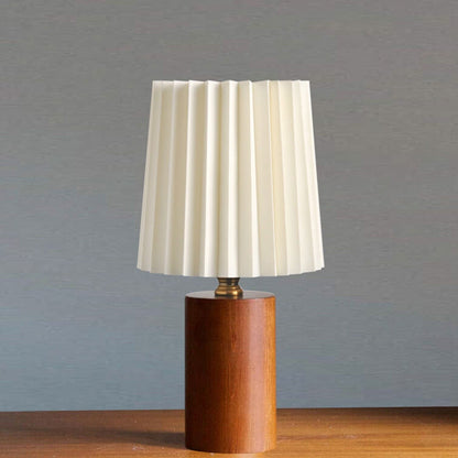 Vintage koreansk plisserad kolonn massiv träbas 1-ljuskälla bordslampa | Veska USB (5V) - Varmt ljus (3000K) Valnöt