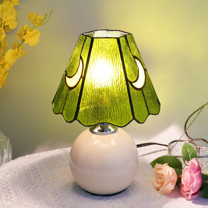 Vintage Moon Färgat Glas Bord Lampa | Veska Grön