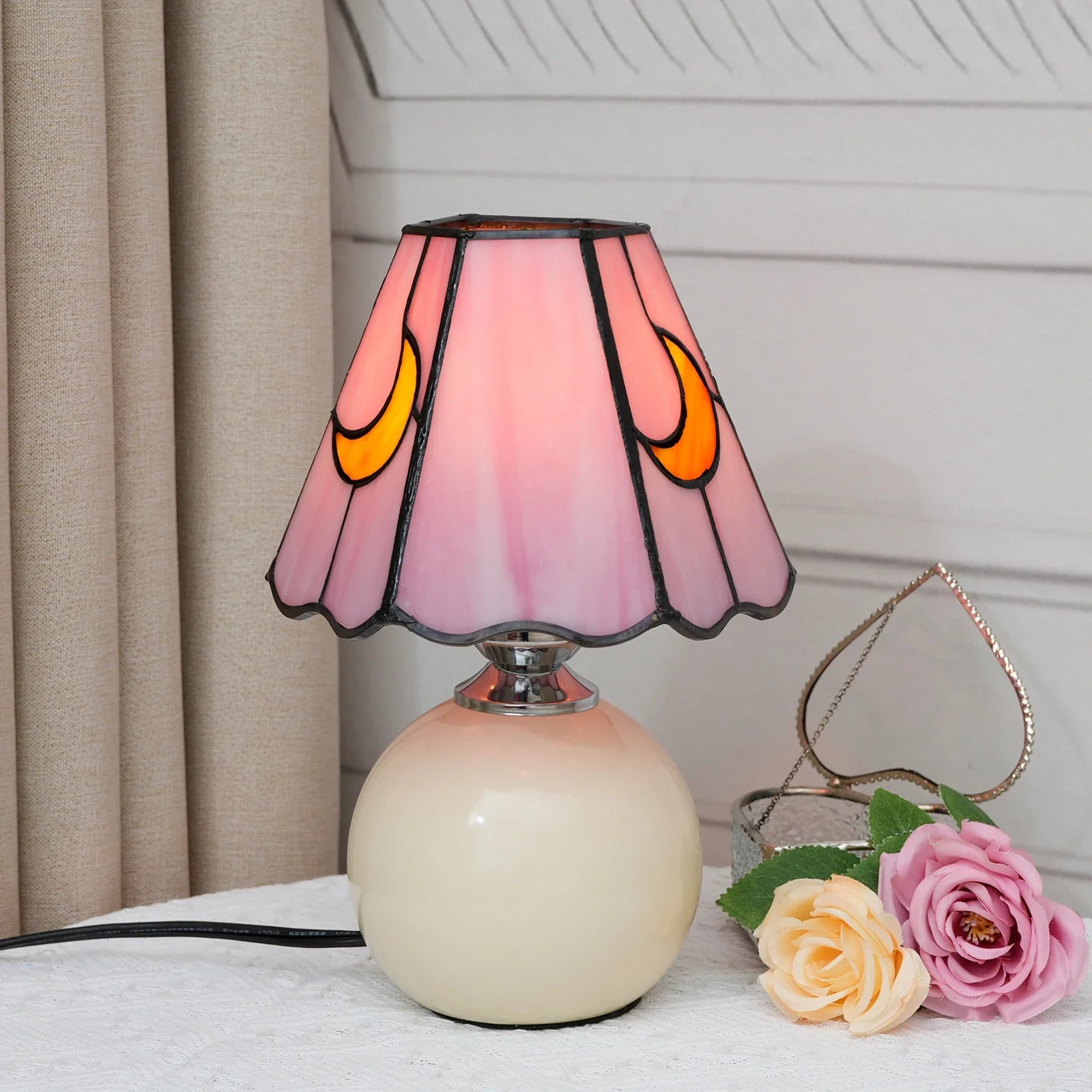 Vintage Moon Färgat Glas Bord Lampa | Veska Rosa