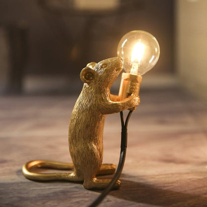 Vintage Mus LED Bordslampa | Veska Guldstativ
