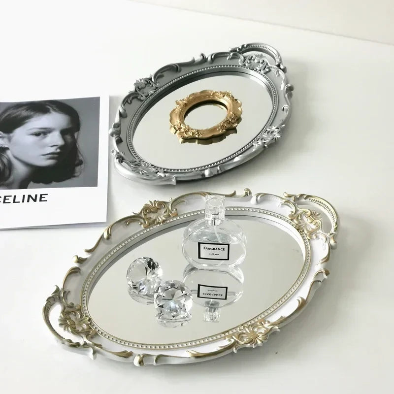 Vintage stil spegelbrickor | Veska Rustik Vit - Oval