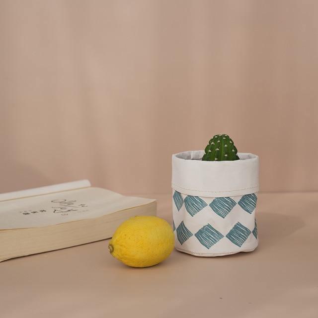 Vintage Tygl Plantekruka Korg | Veska Cerulean tryck Liten