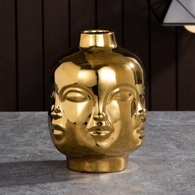 VisageLuxe Keramiska designvaser och Veskaomkrukor med skulpturell elegans | Veska Guld Rund Vas