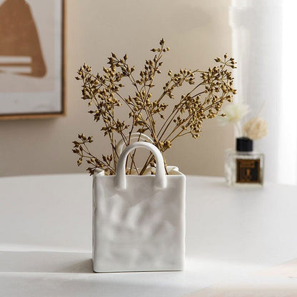 Vit påse porslinskärl | Veska Liten vas med torkade blommor