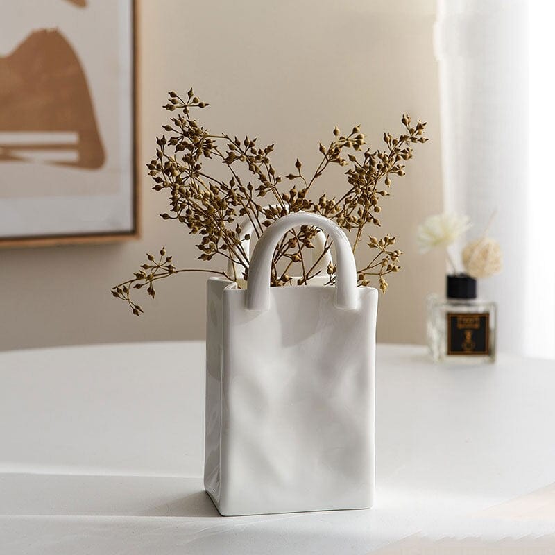 Vit påse porslinskärl | Veska Medium vas med torkade blommor