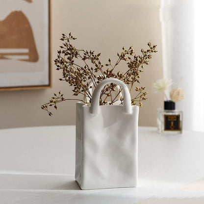 Vit påse porslinskärl | Veska Medium vas med torkade blommor