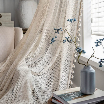 Vita Boho Fransen Gardinerar | Veska Grommet Top