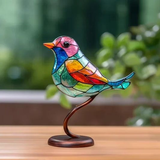 VitraGlow Hantverkad Färgad Bord Dekor | Konstnärlig Lyx Ornament | Veska 1 Fågel
