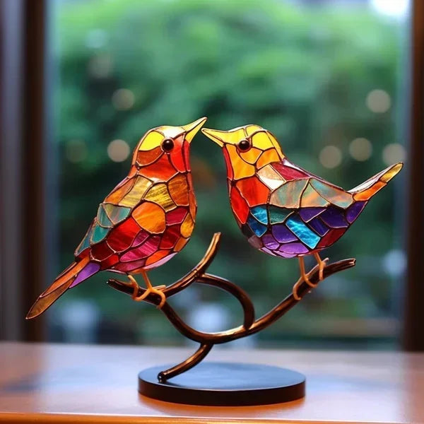VitraGlow Hantverkad Färgad Bord Dekor | Konstnärlig Lyx Ornament | Veska 2 Fåglar