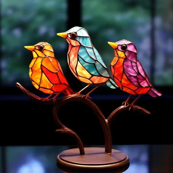 VitraGlow Hantverkad Färgad Bord Dekor | Konstnärlig Lyx Ornament | Veska 3 Fåglar (Typ 2)