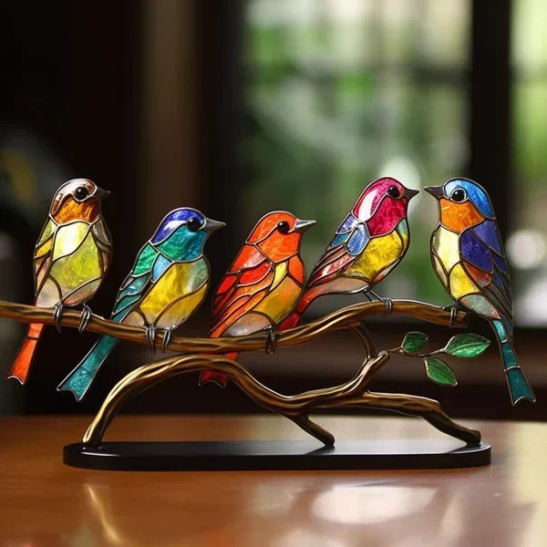 VitraGlow Hantverkad Färgad Bord Dekor | Konstnärlig Lyx Ornament | Veska 5 Fåglar