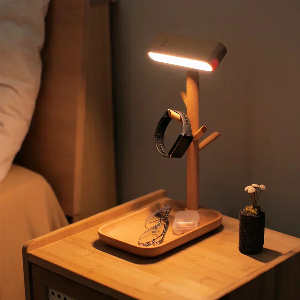 WoodGlow – Dimmbar Trä Bordslampa med Praktisk Förvaring | Veska